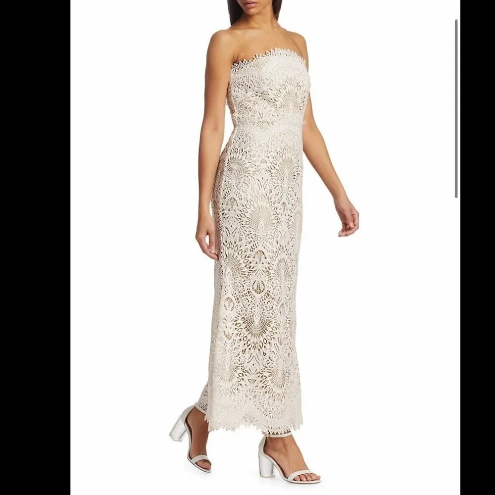 Badgley Mischka Lace Strapless Mermaid Dress - Picture 6 of 12